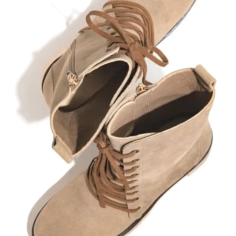 NWT Oasis Society Vegan Leather Suede Tan Lace Up Boots - Picture 4 of 6